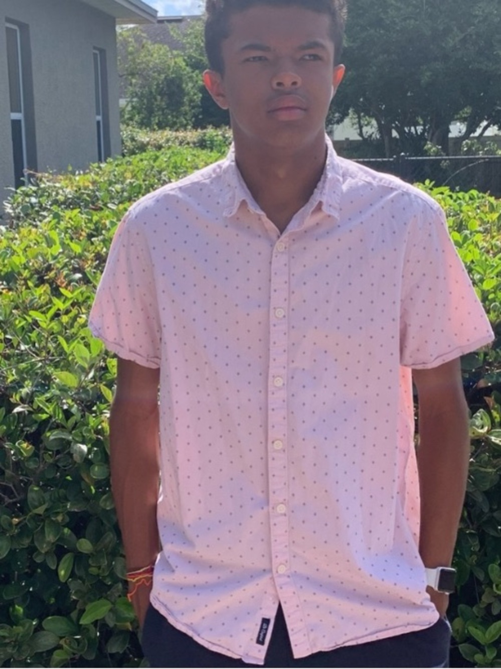 Preppy Pastel Pink Polka Dot Short Sleeve Button Up